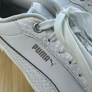 PUMA White Smash Platform V2L Sneakers with Snakeskin Trim